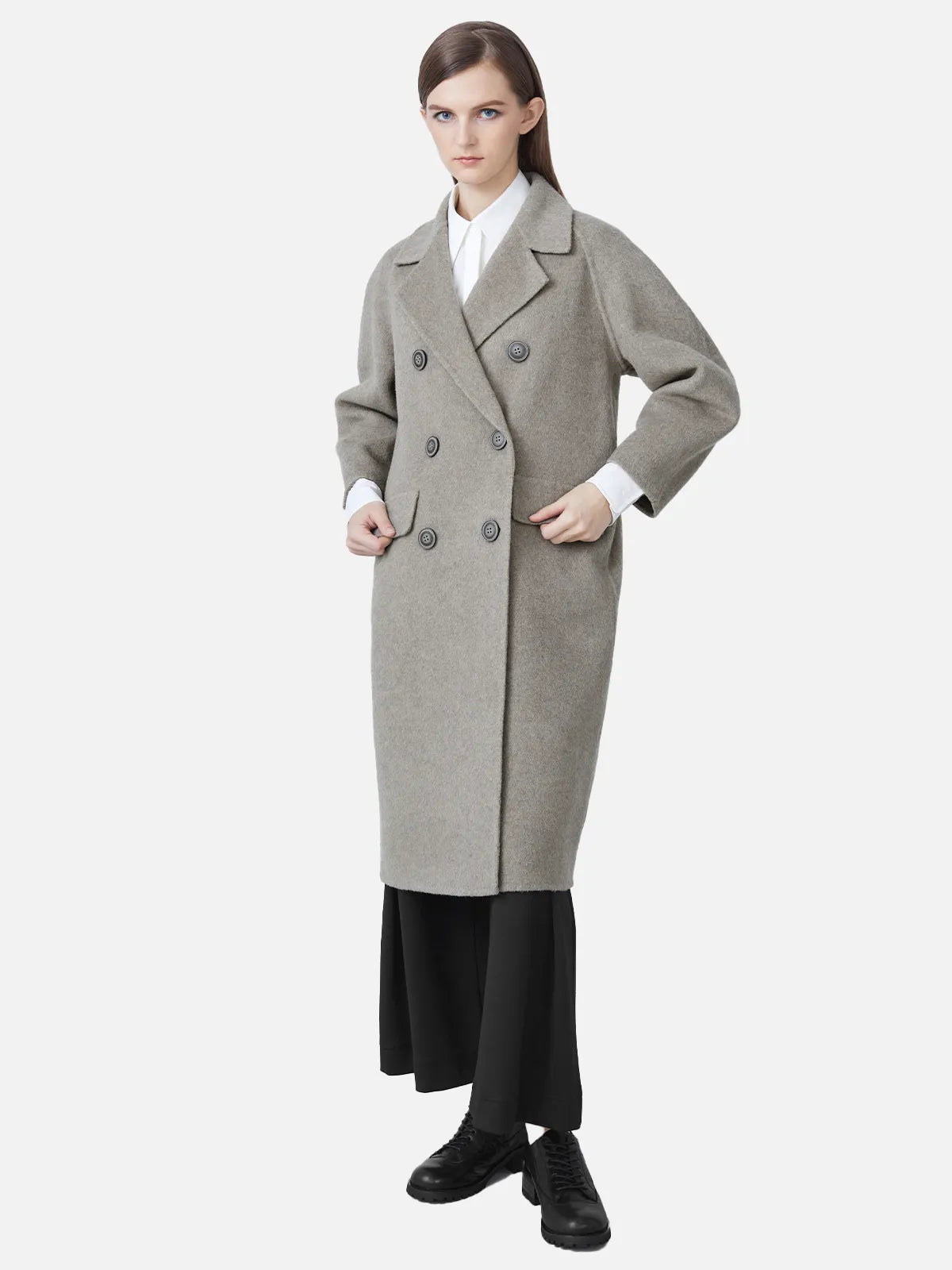 Casual Suit Collar Double Breasted Straight Woolen Coat