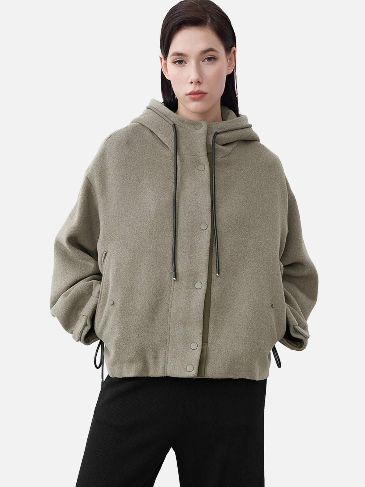 Personality Turtleneck Cap Draw String Loose Short Coat