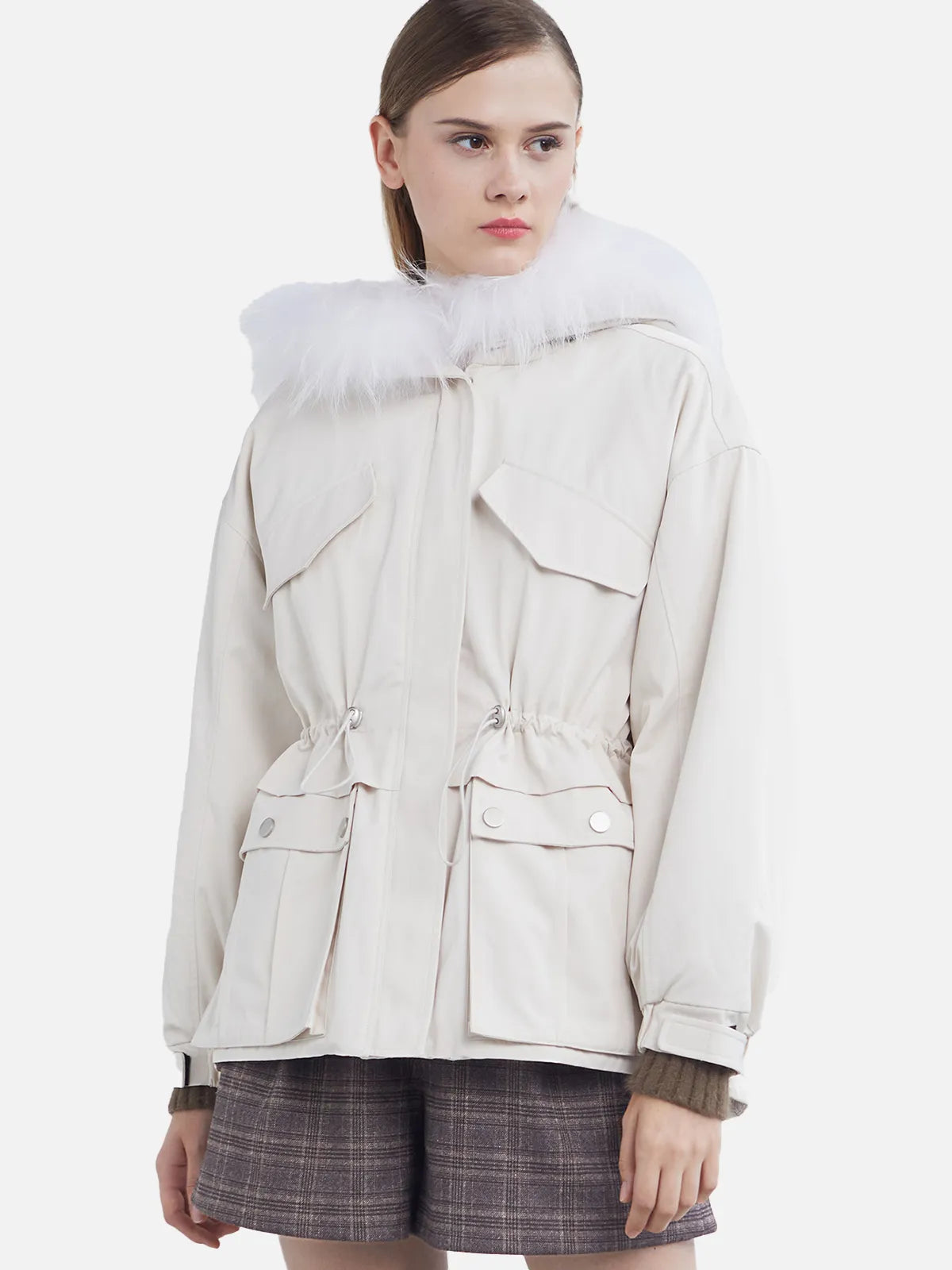 Hooded Parker Jacket With Fur Collar