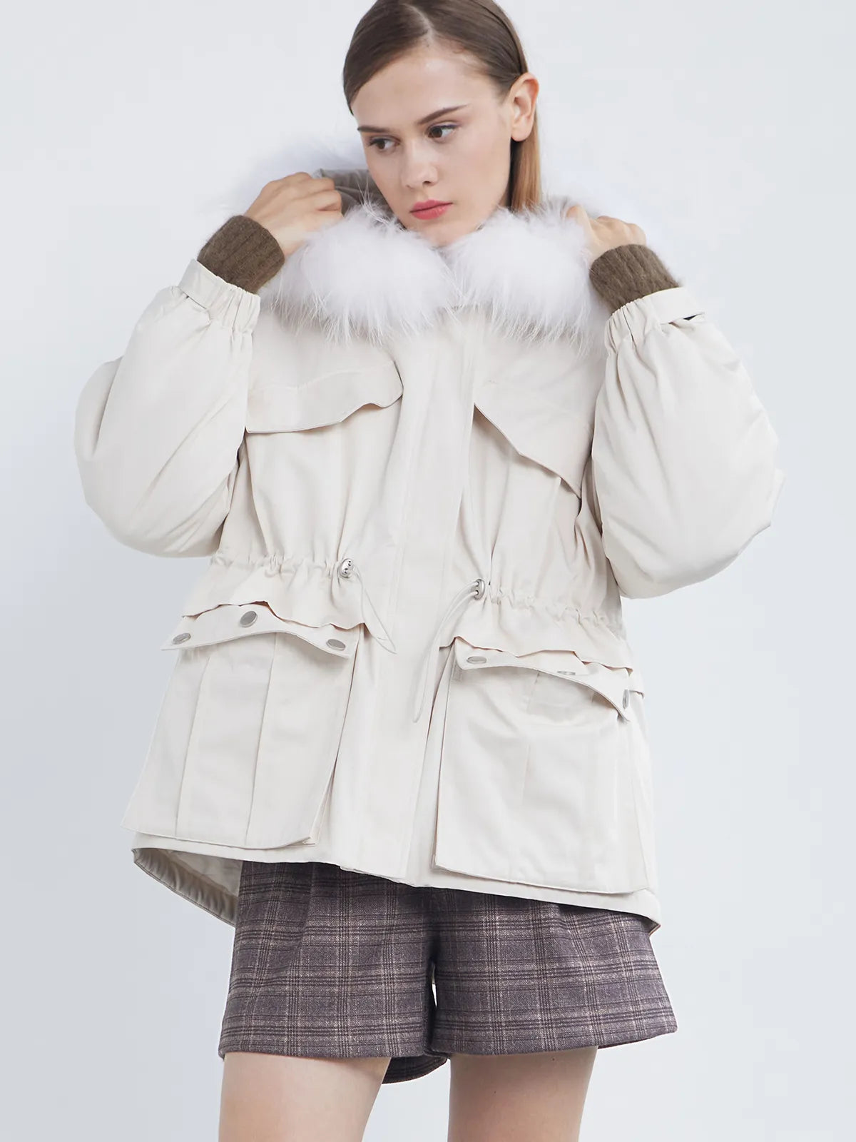 Hooded Parker Jacket With Fur Collar