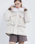 Hooded Parker Jacket With Fur Collar