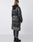 Hooded Waist And Contrasting Letters Long Down Jacket