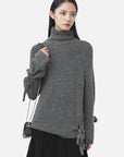 Ribbed Turtleneck Sequin Lace Irregular Sweater