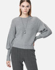 Ribbed Crew Neck Puff Sleeve Sweater