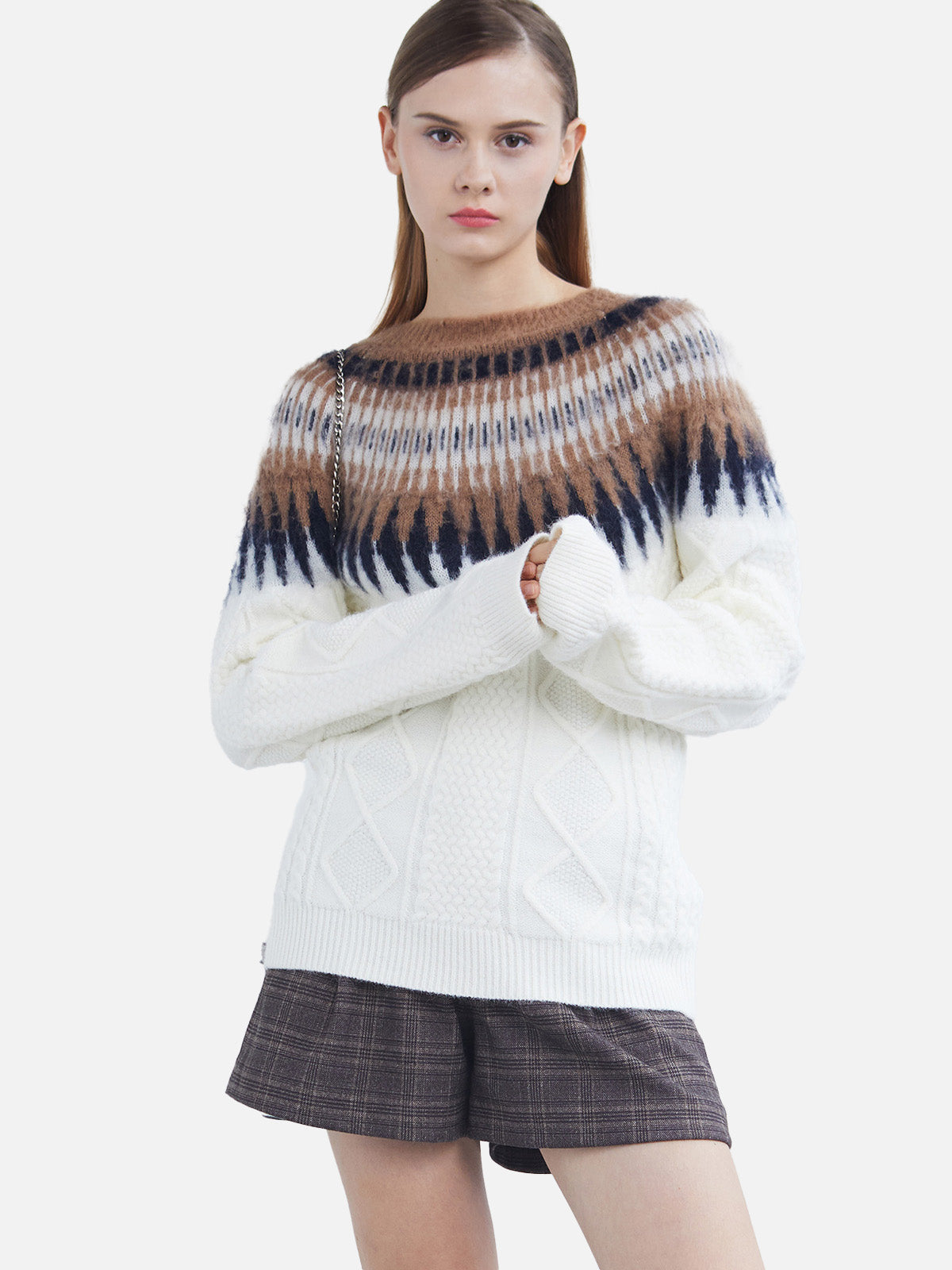 Retro Round Neck Contrast Color Loose Long-Sleeved Sweater