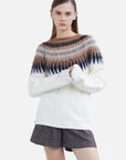 Retro Round Neck Contrast Color Loose Long-Sleeved Sweater
