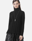 Ribbed Turtleneck Textured Rolled Black Knit Sweater