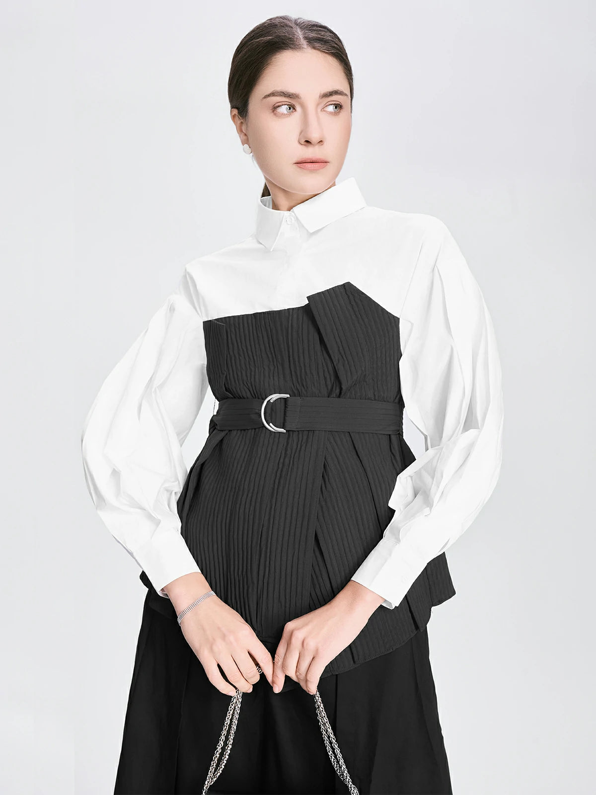 Pleated Textured Patchwork Shirt