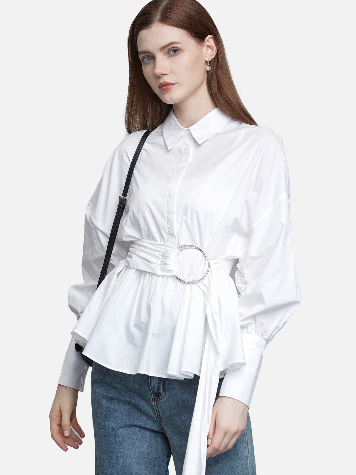 Irregular White Shirt With Casual Lapel And Waist