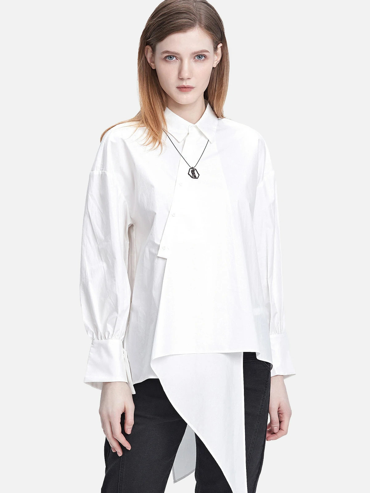 Diagonal Button Drop Shoulder Shirt