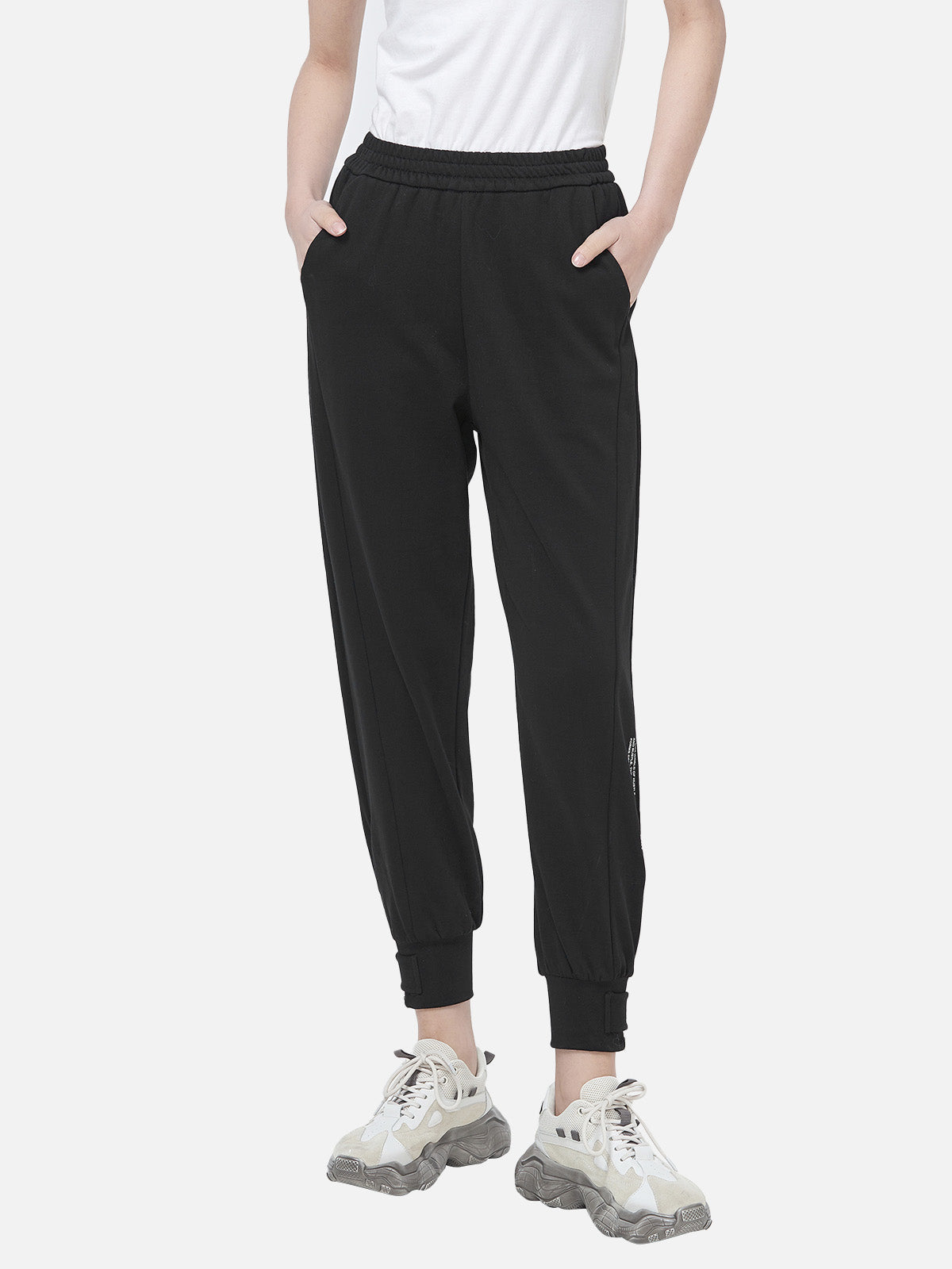 Personality Tight Contrast Color Letter Black Sports Pants