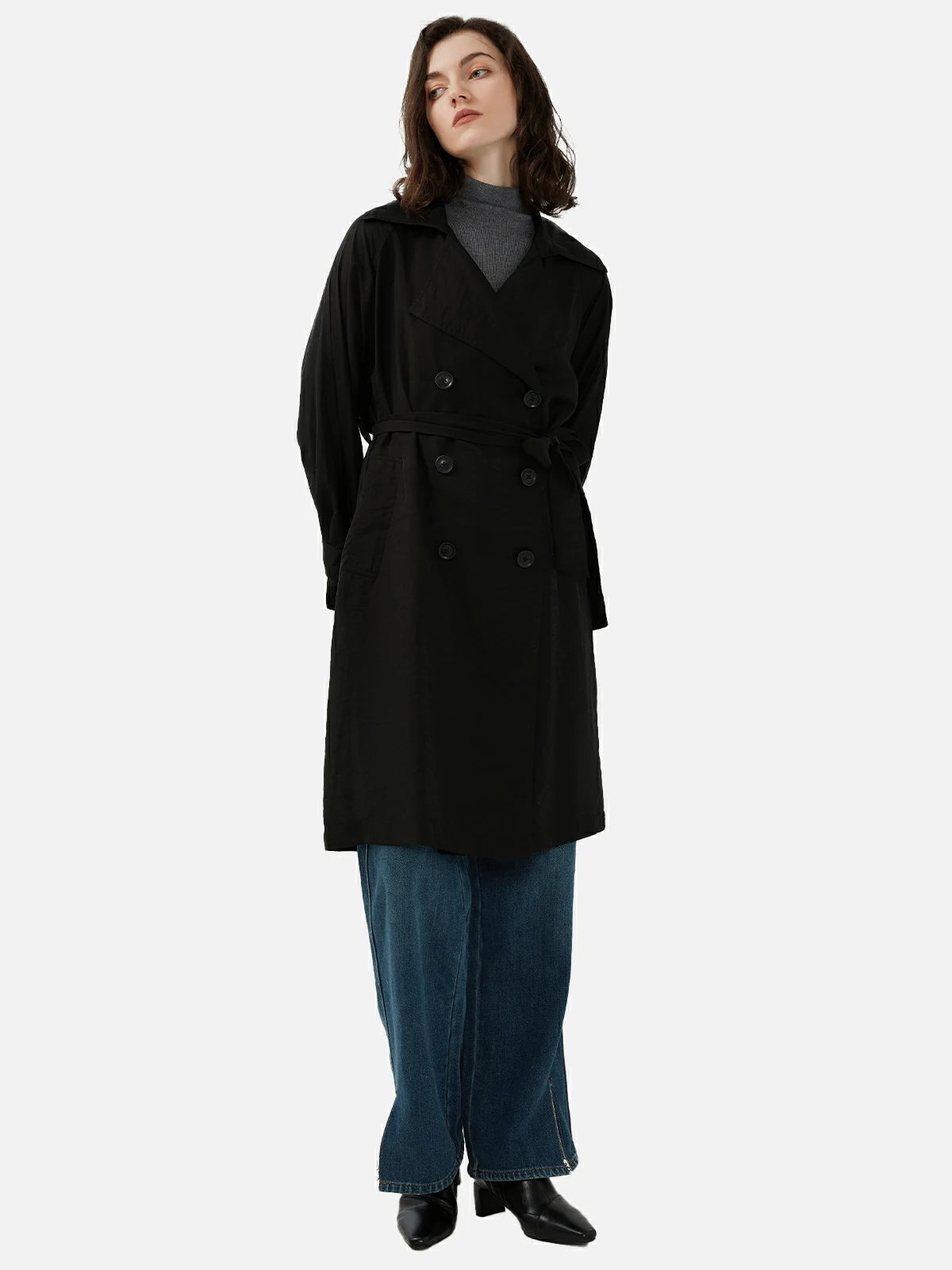 Casual Lapel Double Breasted Draw-In Mid-Length Trench Coat