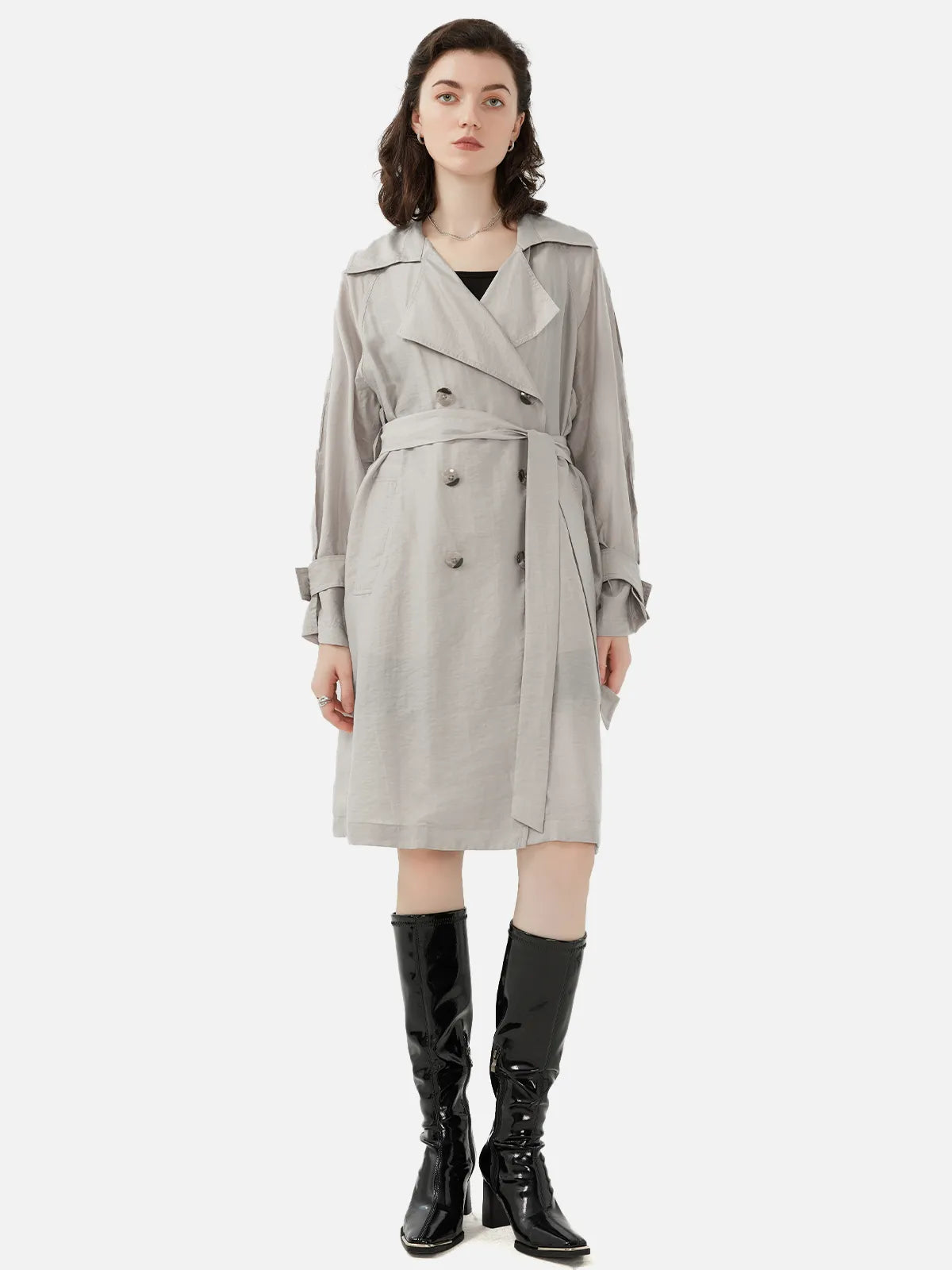 Casual Lapel Double Breasted Draw-In Mid-Length Trench Coat
