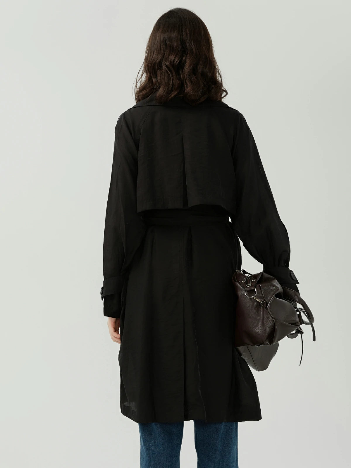 Casual Lapel Double Breasted Draw-In Mid-Length Trench Coat