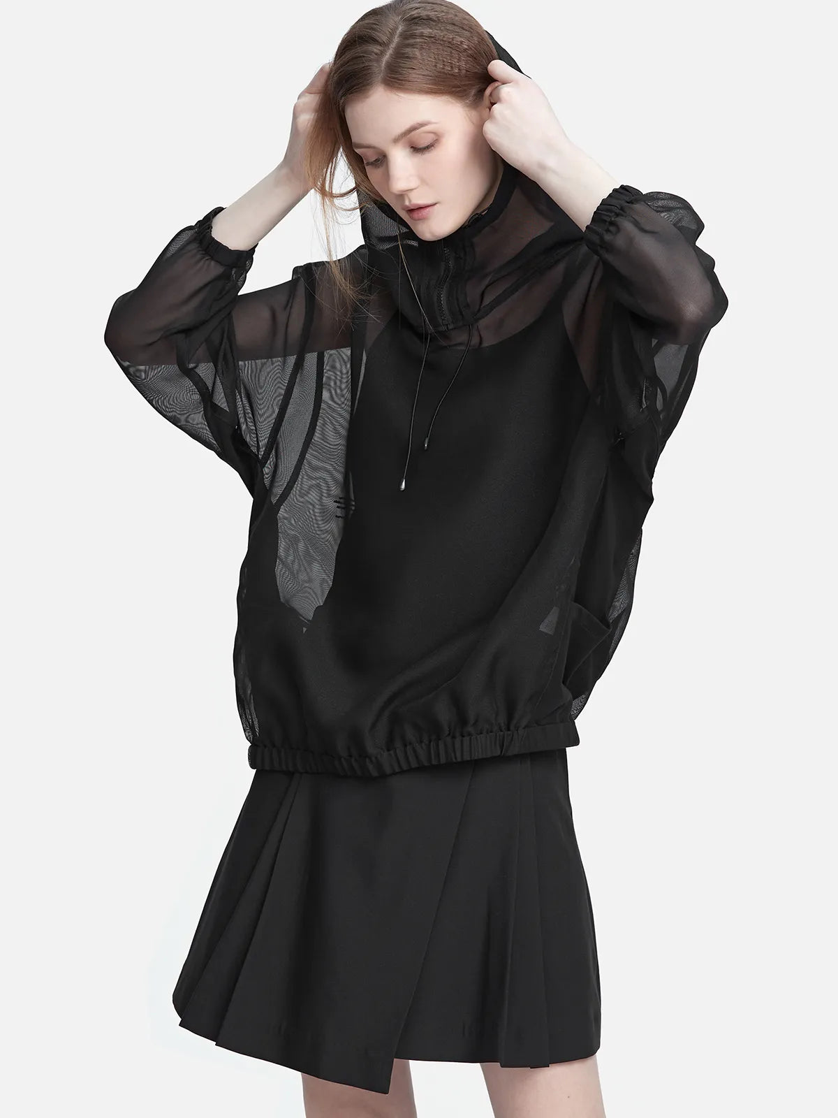 Sheer Mesh Back Letter Print Hoodie