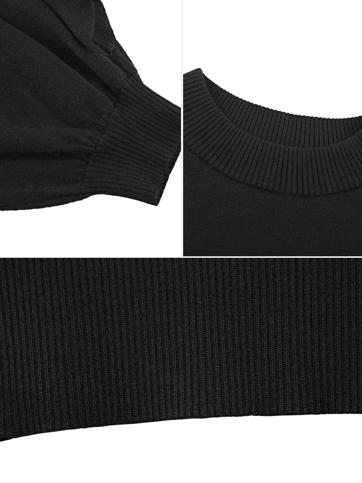 Round Neck Wavy Stitching Black Sweater