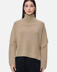 Chic Solid-Colored Turtleneck Sweater with Shawl-Like Sleeve Design
