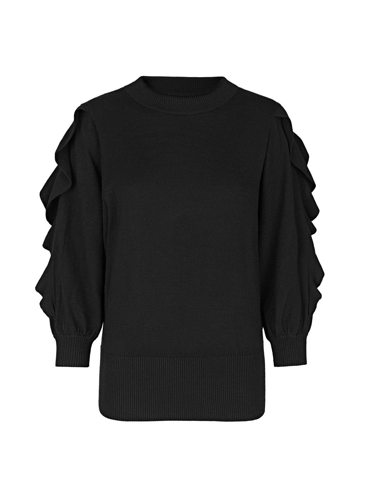 Schwarzer Pullover mit Rundhalsausschnitt und gewellten Nähten