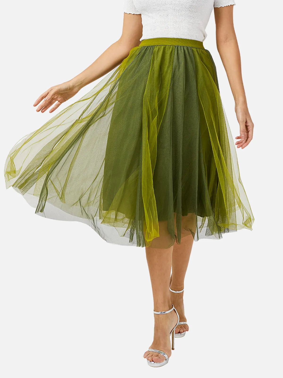 Flowy Elastic Waist Tulle Midi Skirt