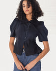 Trendy styling tips for vintage style turn-down collar blouse