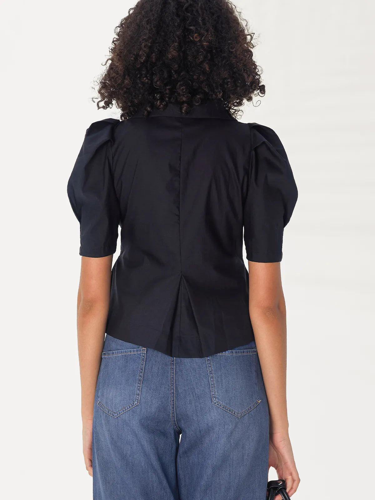 Retro High Collar Puff Sleeve Shirt