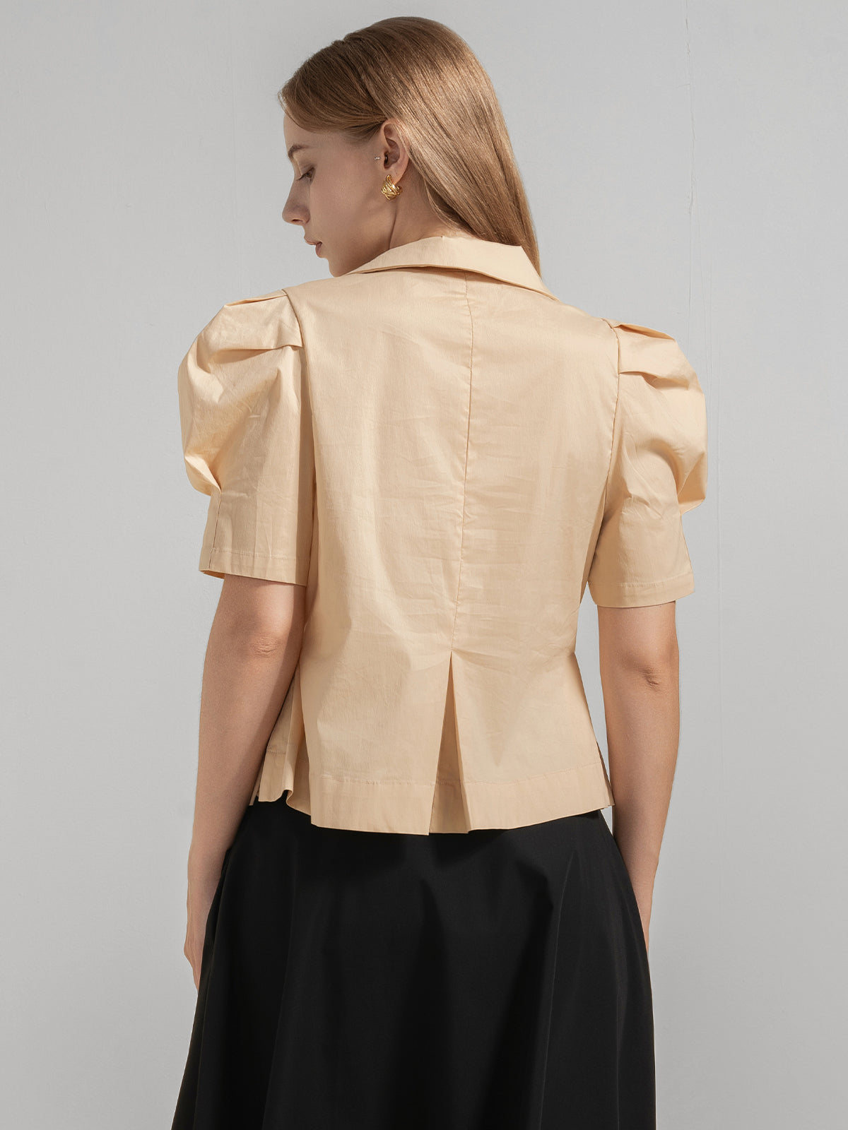 Retro High Collar Puff Sleeve Shirt