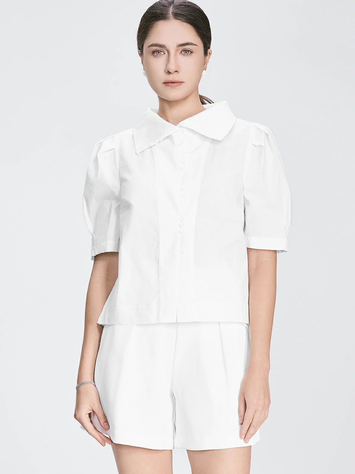 Retro High Collar Puff Sleeve Shirt
