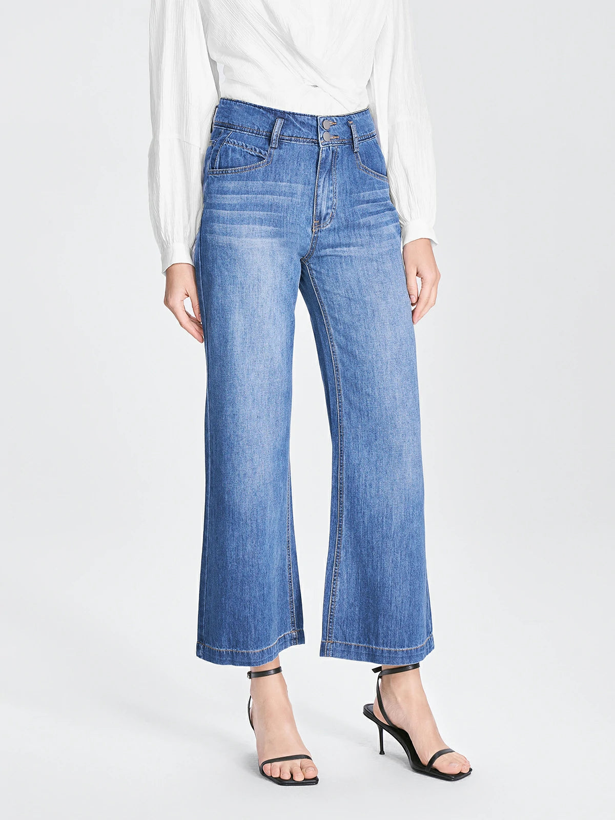High Waist Washed Wide Leg Jeans