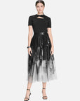 Layered Mesh Pleated Goth Midi Skirt
