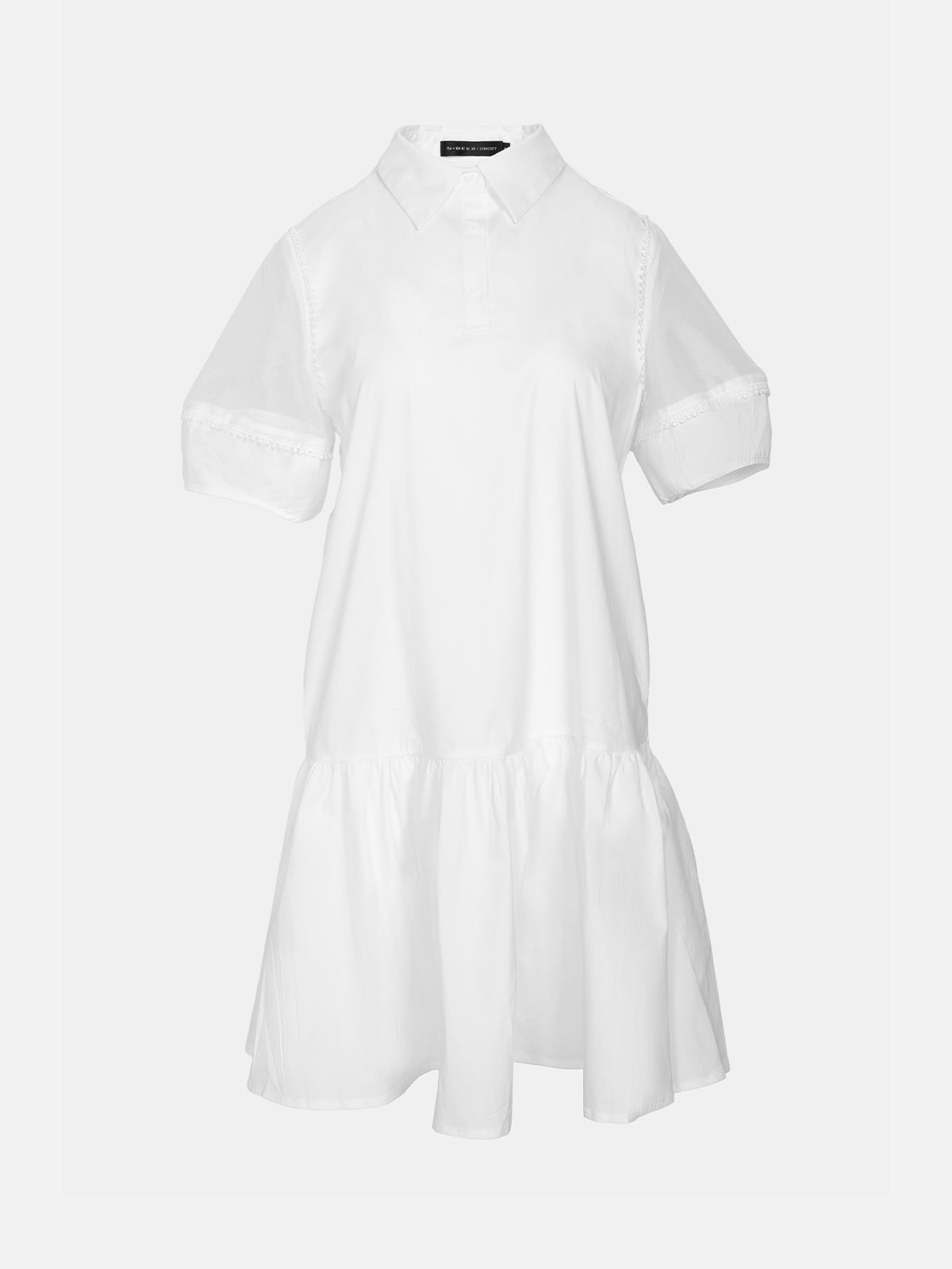 S·DEER white shirt dress with mesh short sleeves and a flared skirt