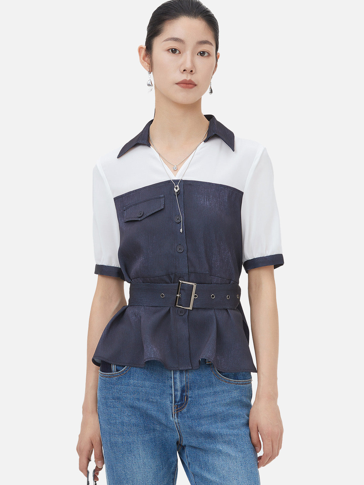 V-Neck And Waist Short-Sleeved Niche Top