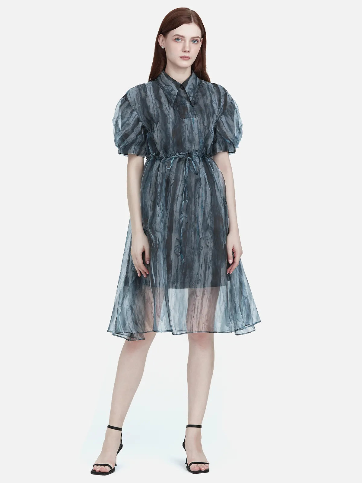 Lapel Collar Ink Smudged Shirt Dress