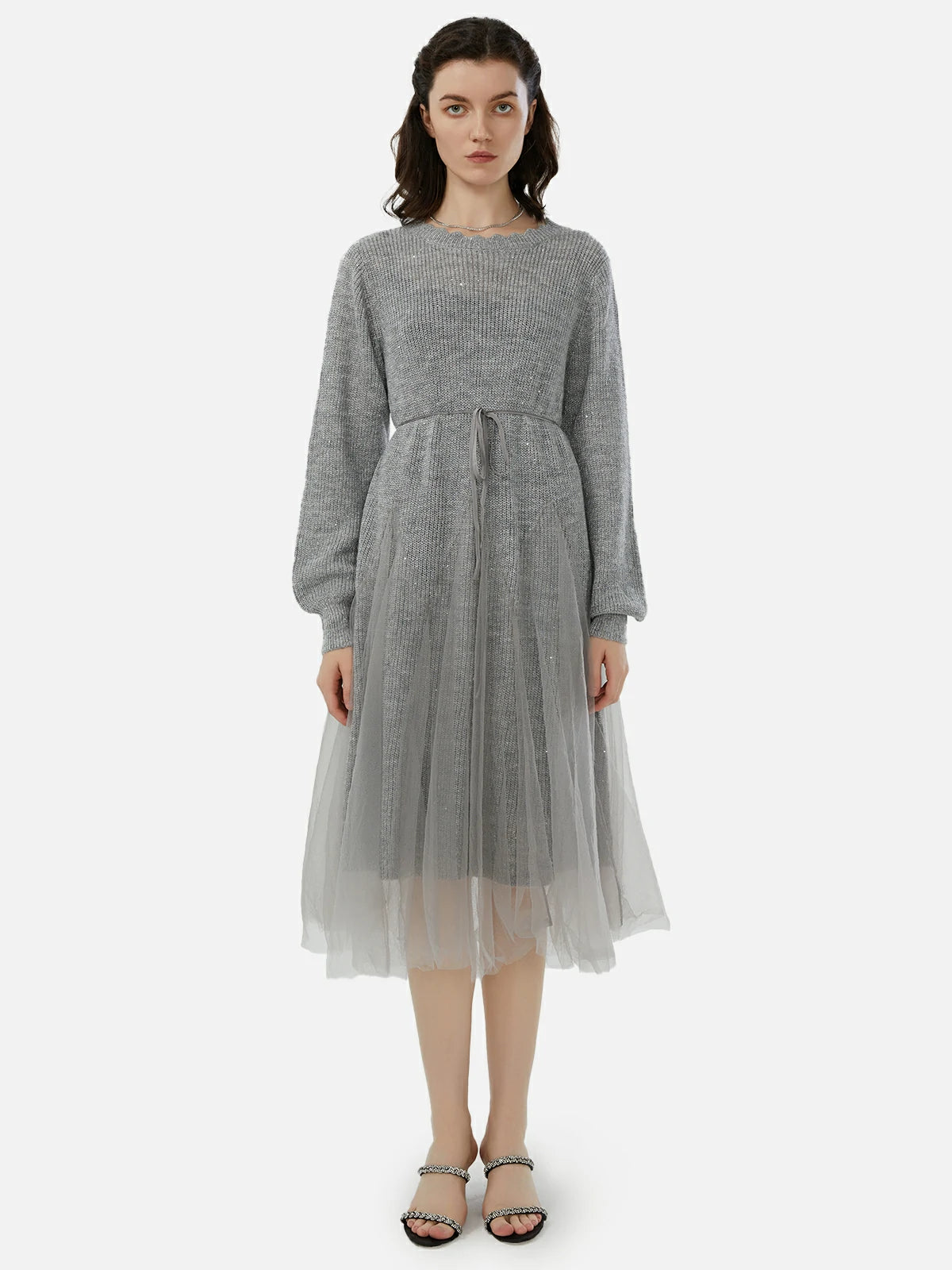 A-line Mesh Knit Two-Piece Dress