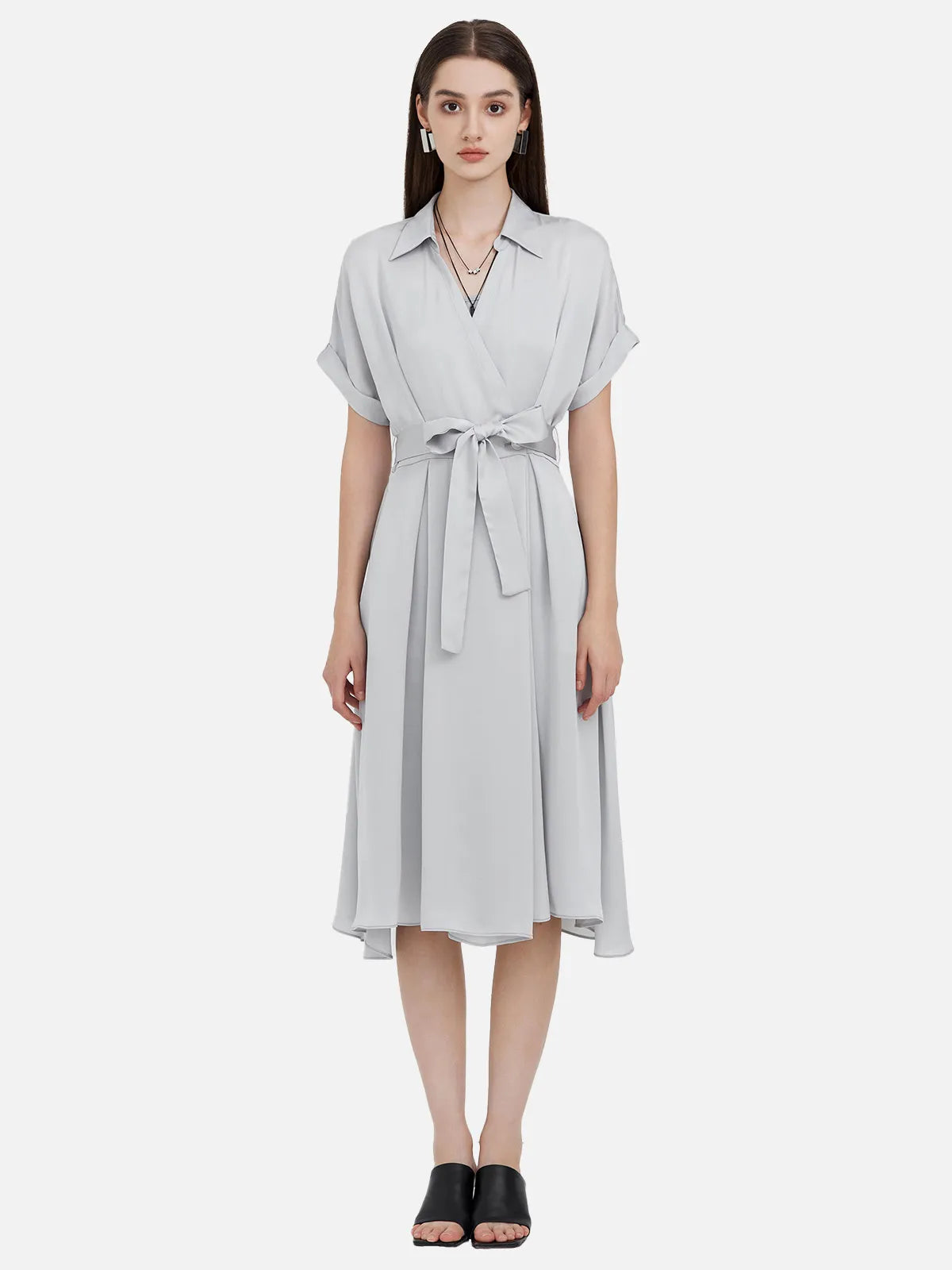 V-neck Elegant Fluid Shirt Dress