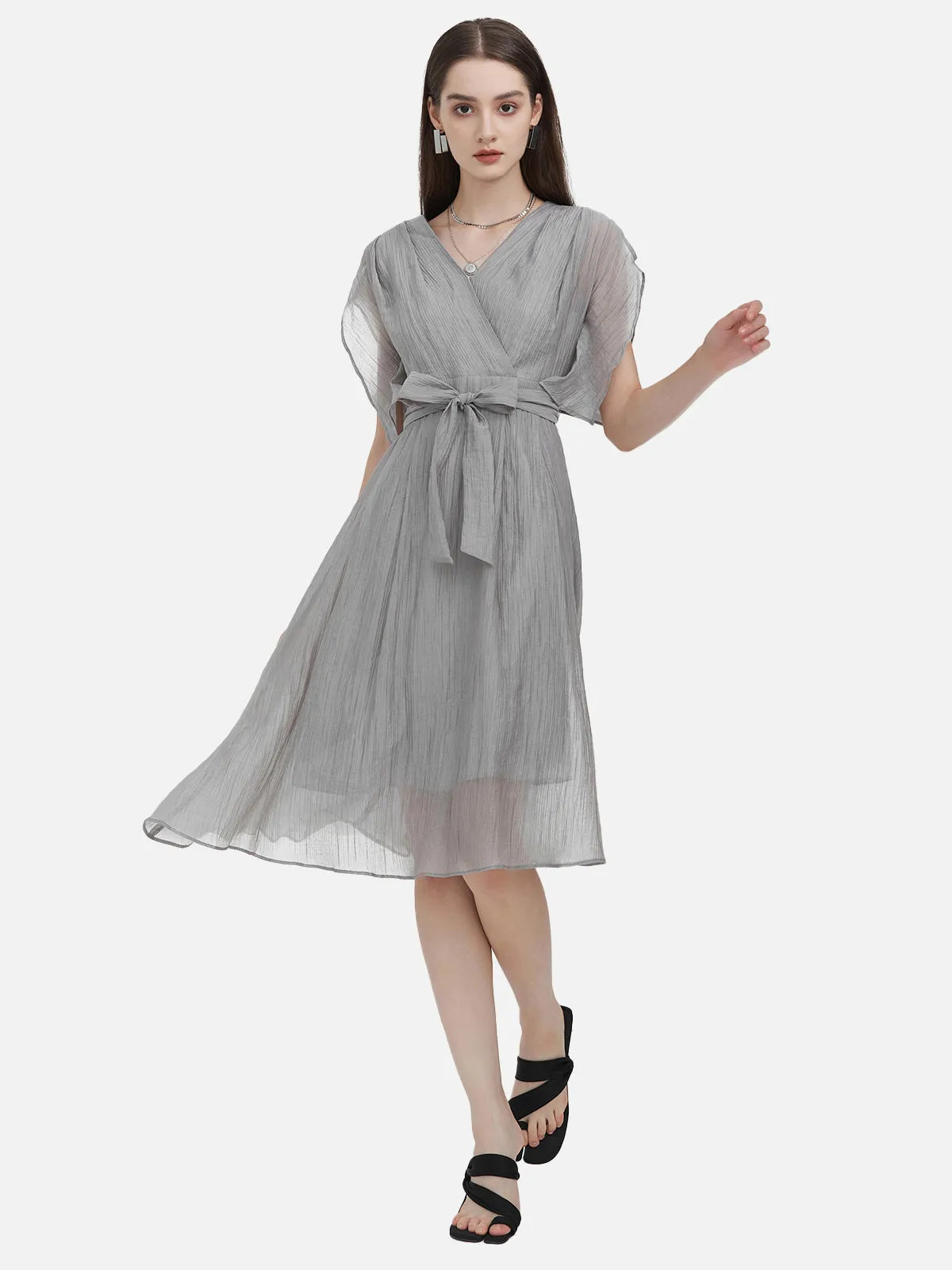 Elegant V-Neck Pleated Sleeveless Dress