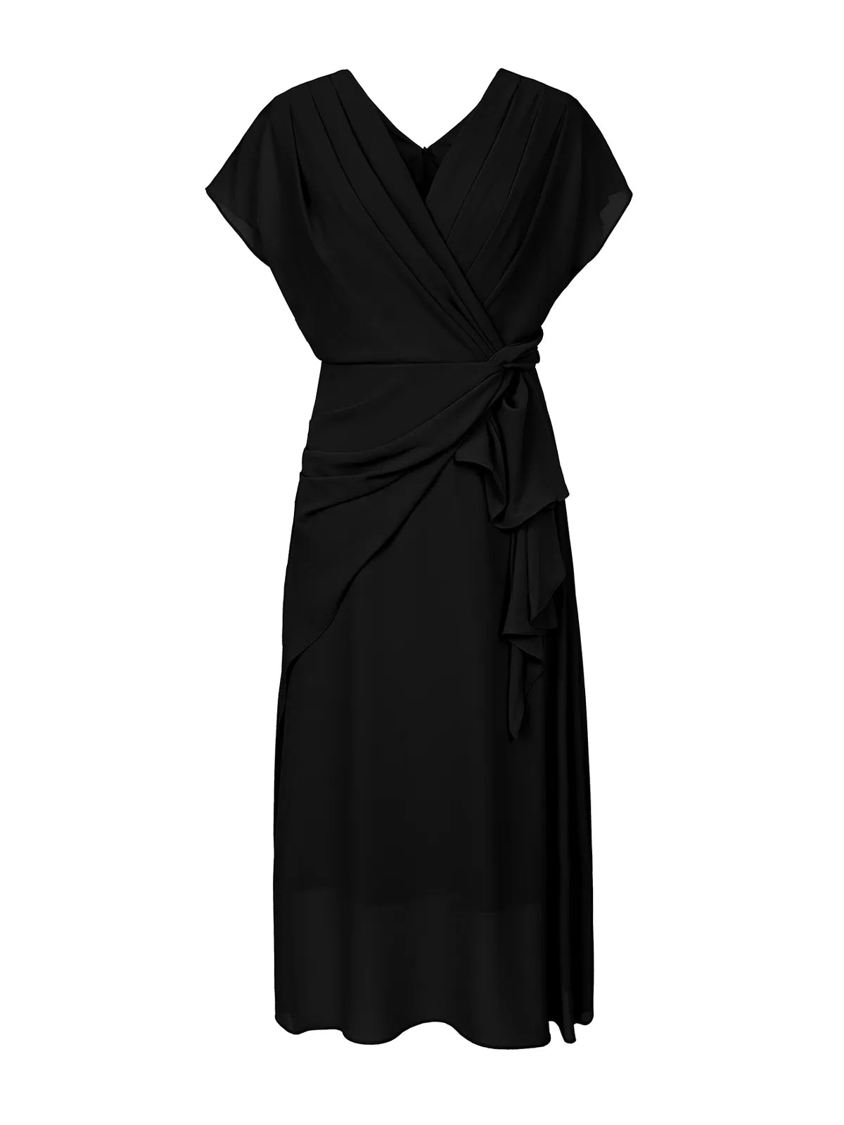 V-Neck Ruffled Waist Draped Dress