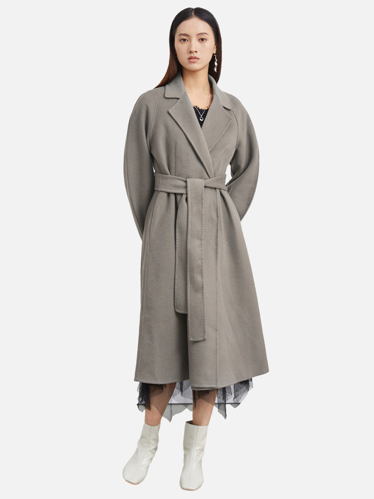 Suit Collar A-Line Wool Long Coat