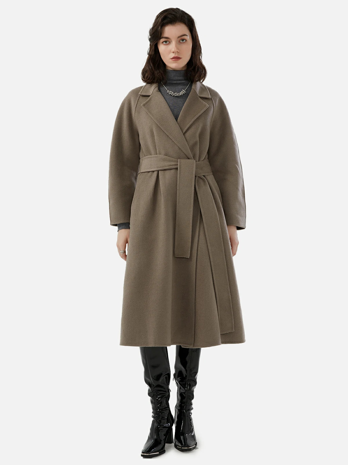 Suit Collar A-Line Wool Long Coat