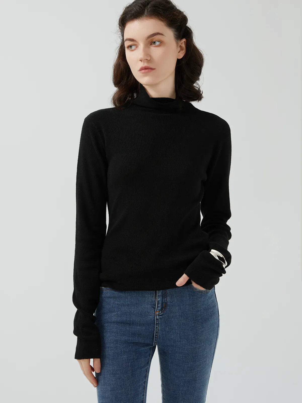 High-Neck Knit Sweater