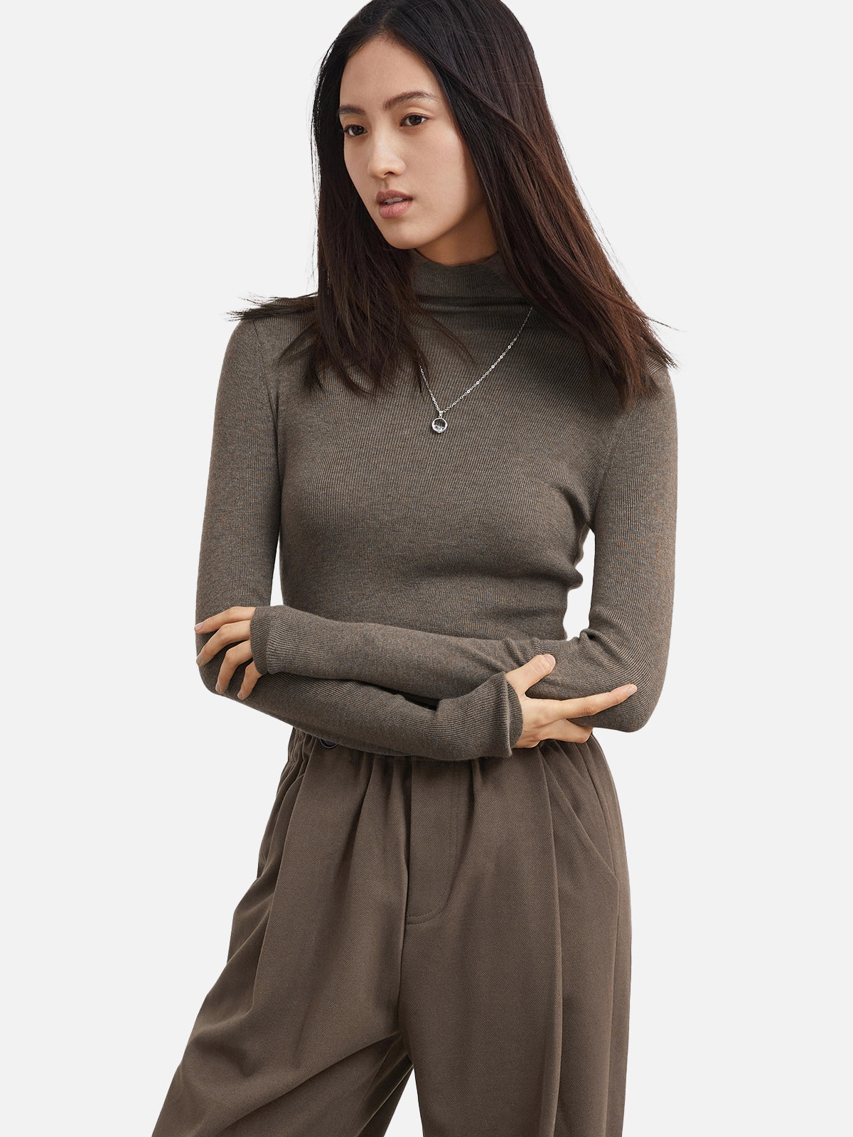 High-Neck Knit Sweater