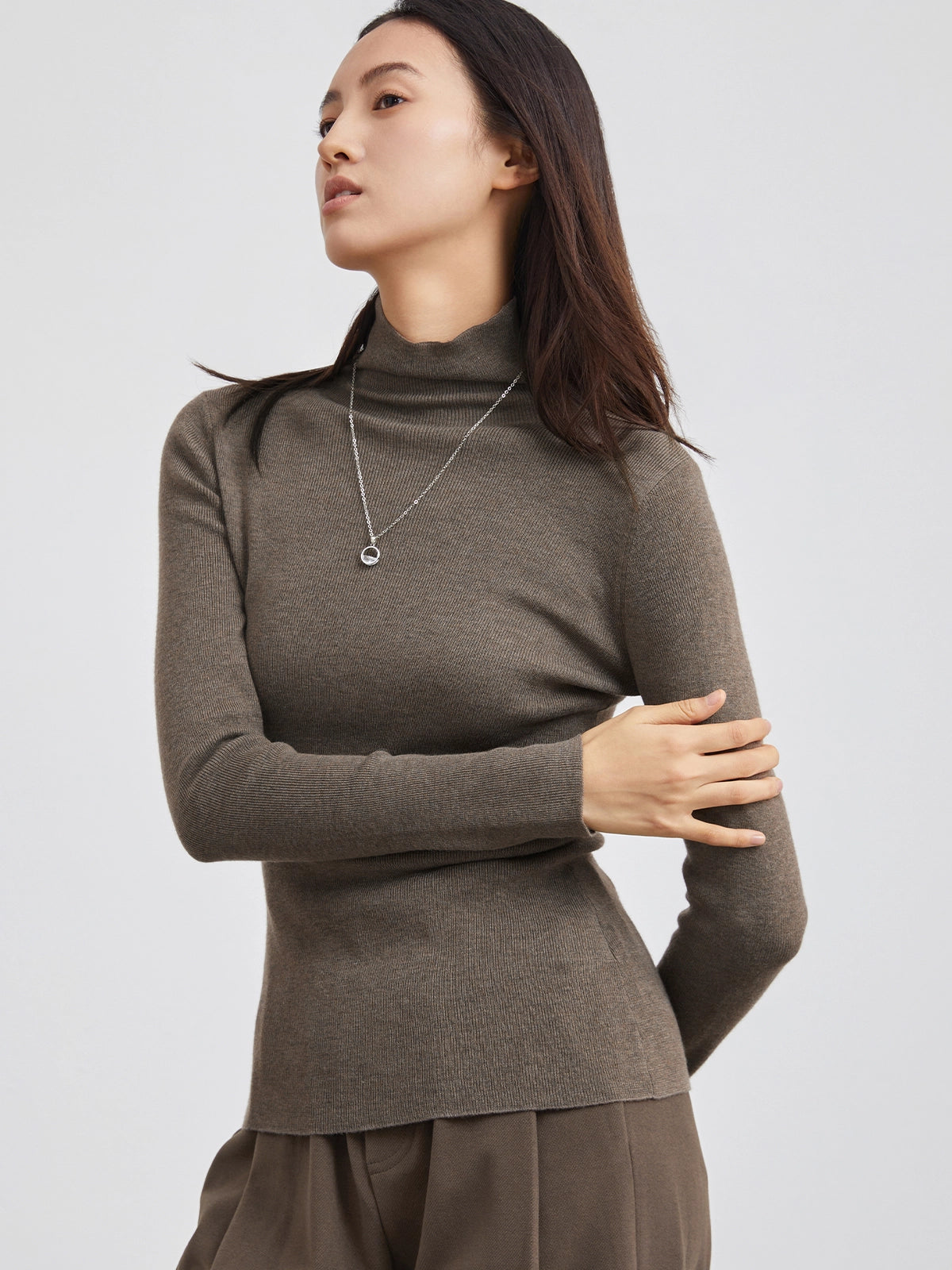 High-Neck Knit Sweater