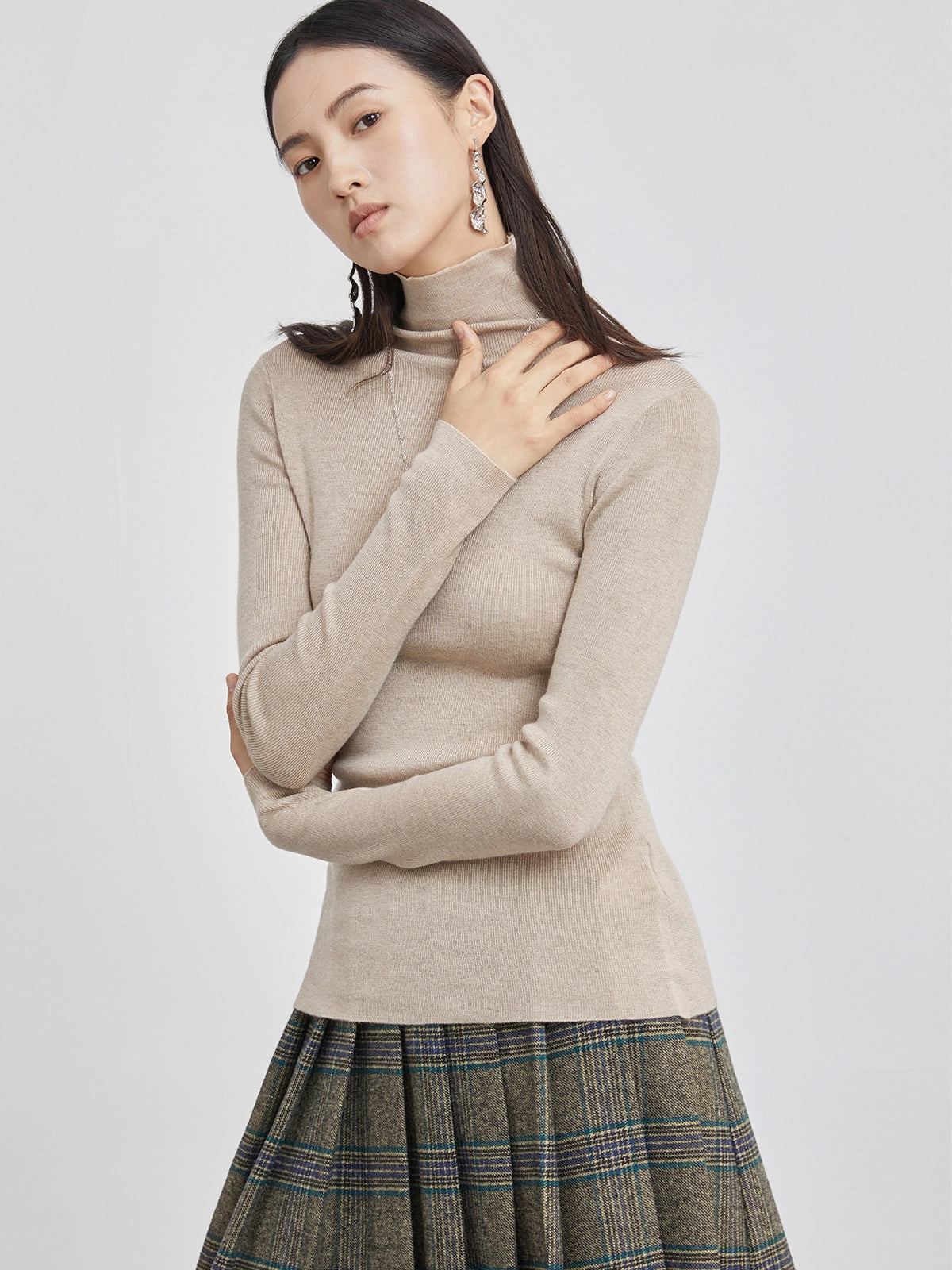 High-Neck Knit Sweater