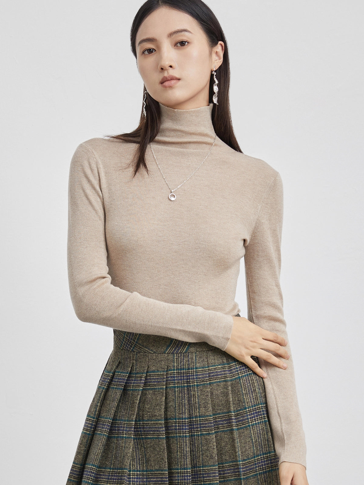 High-Neck Knit Sweater