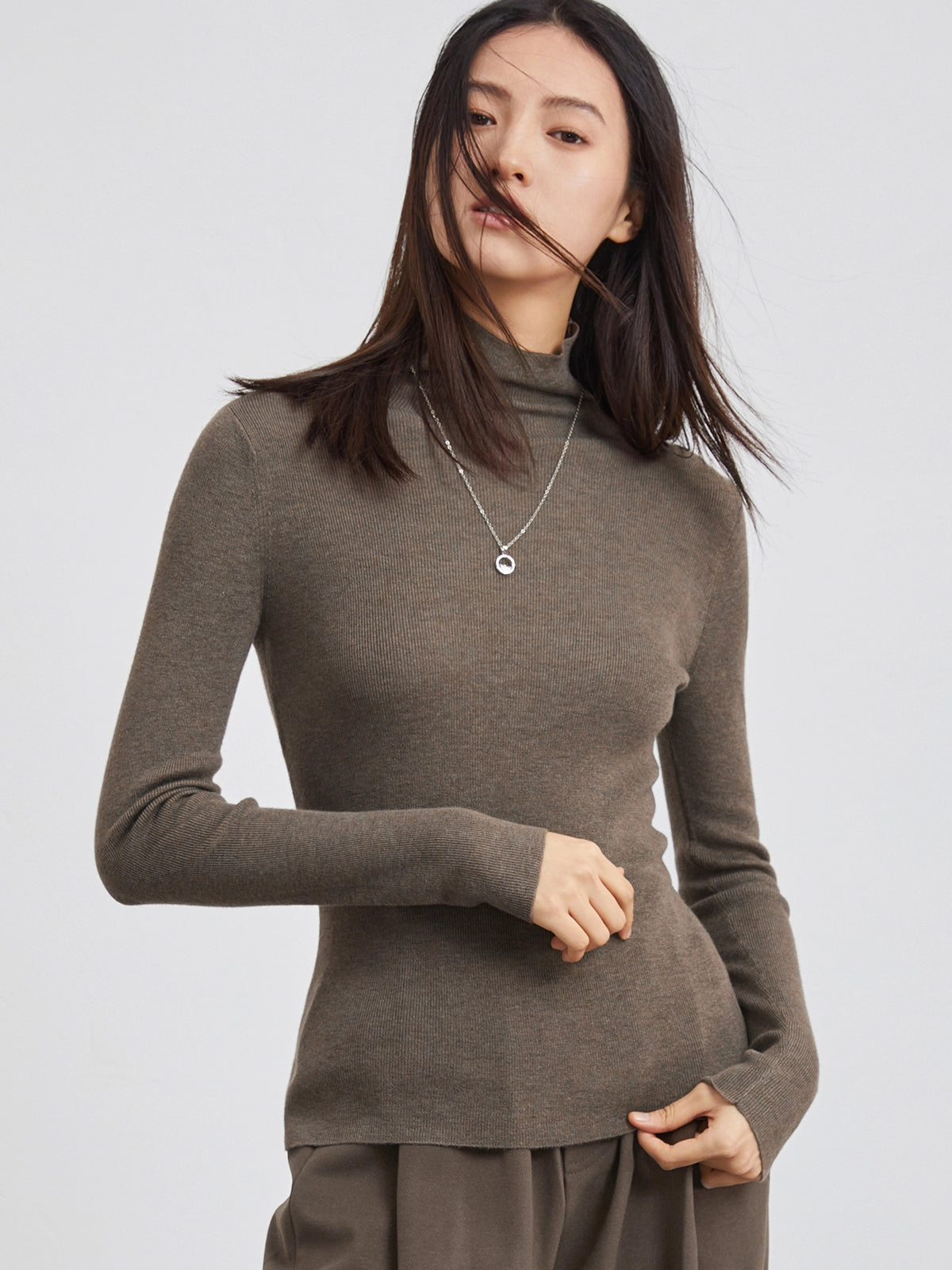 High-Neck Knit Sweater