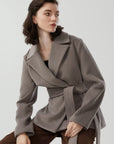Lapel Collar Waist Wool Blend Coat