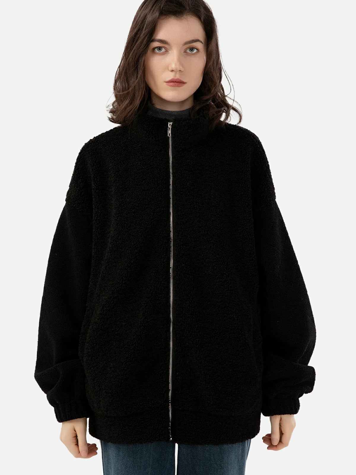 The warmth and stylish look of a black fleece zip jacket