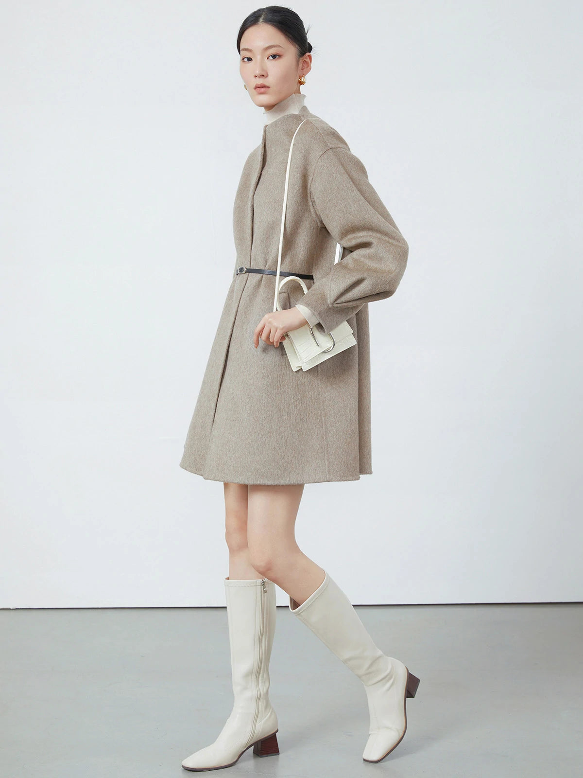 Waist-Tie Bubble Sleeve Wool Coat – S·DEER