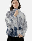 Contrast color printed high-neck hooded jacket