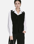 Diagonal Button Black Knit Vest