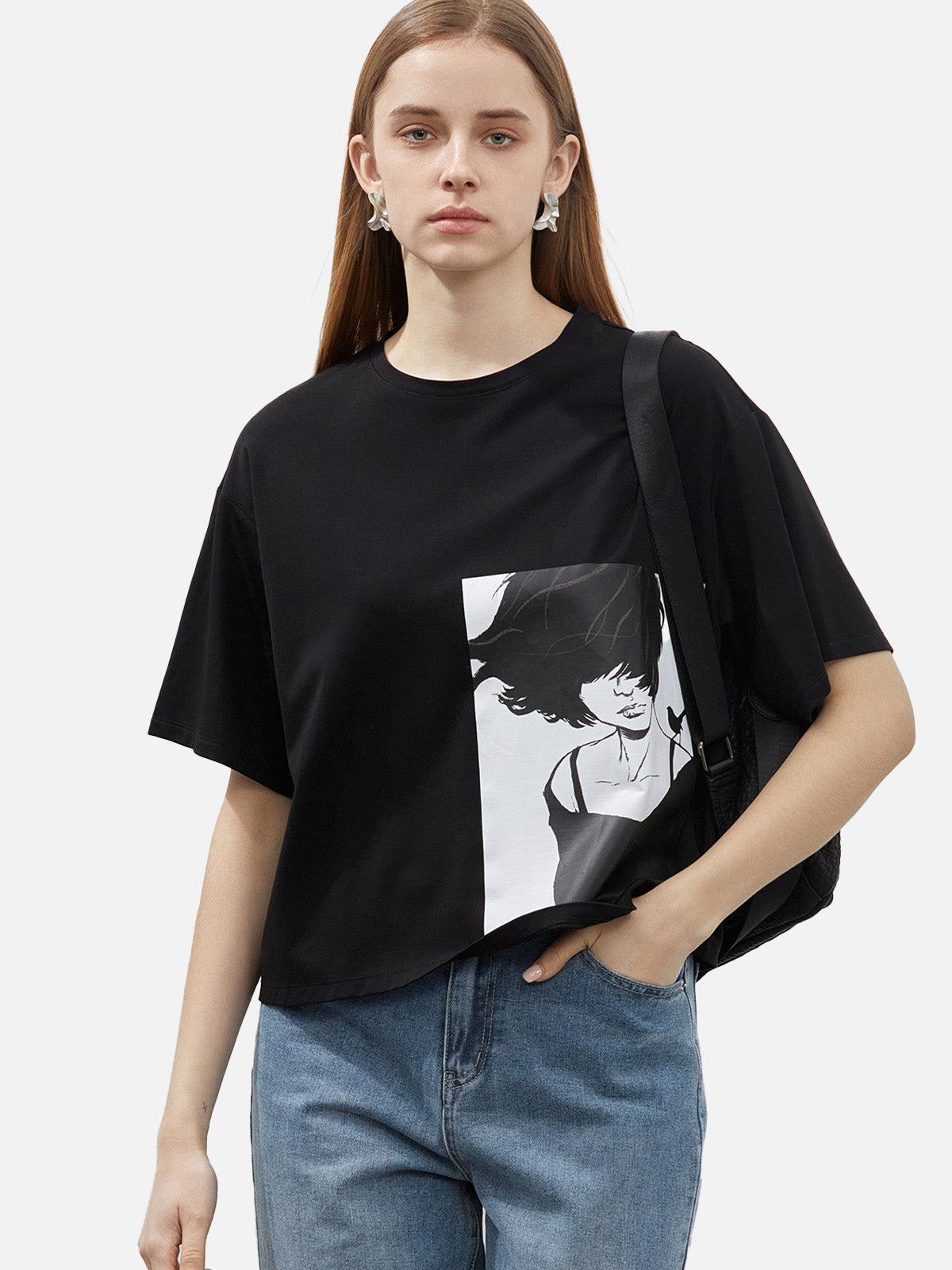 Anime Print Loose Cropped T-shirt